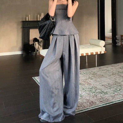 Sleeveless Tube Top And Wide-leg Pants Two-piece Set