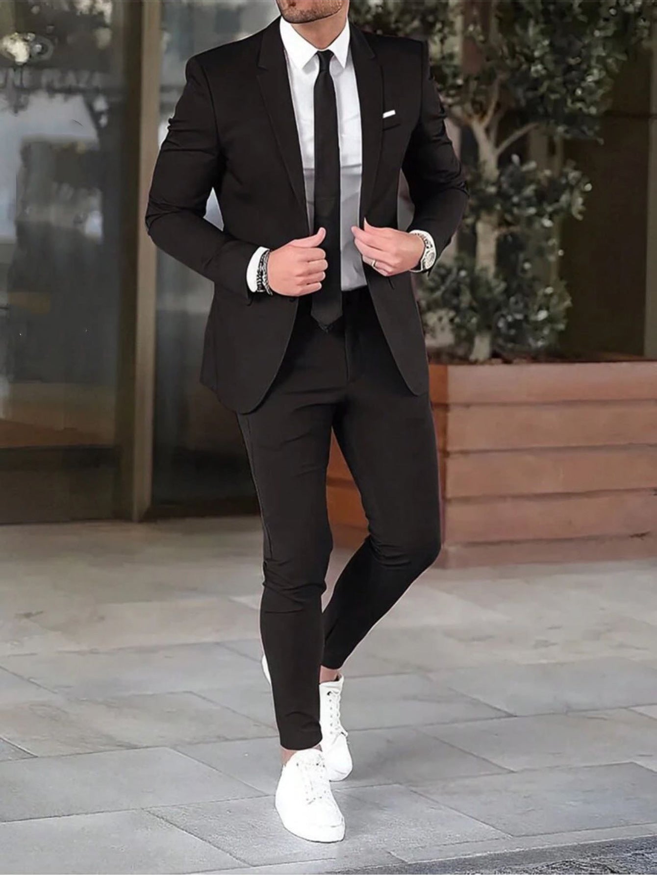 Pantaloni del tailleur cappotto slim-fit tinta unita due pezzi