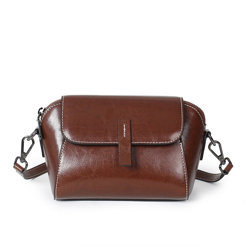 Women's Simple Oil Wax Cowhide Shell Messenger Bag