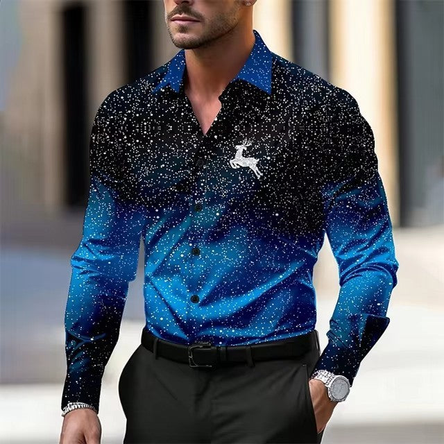 Multi-Color Gradient Christmas Men's Christmas Printed Shirt Long Sleeve