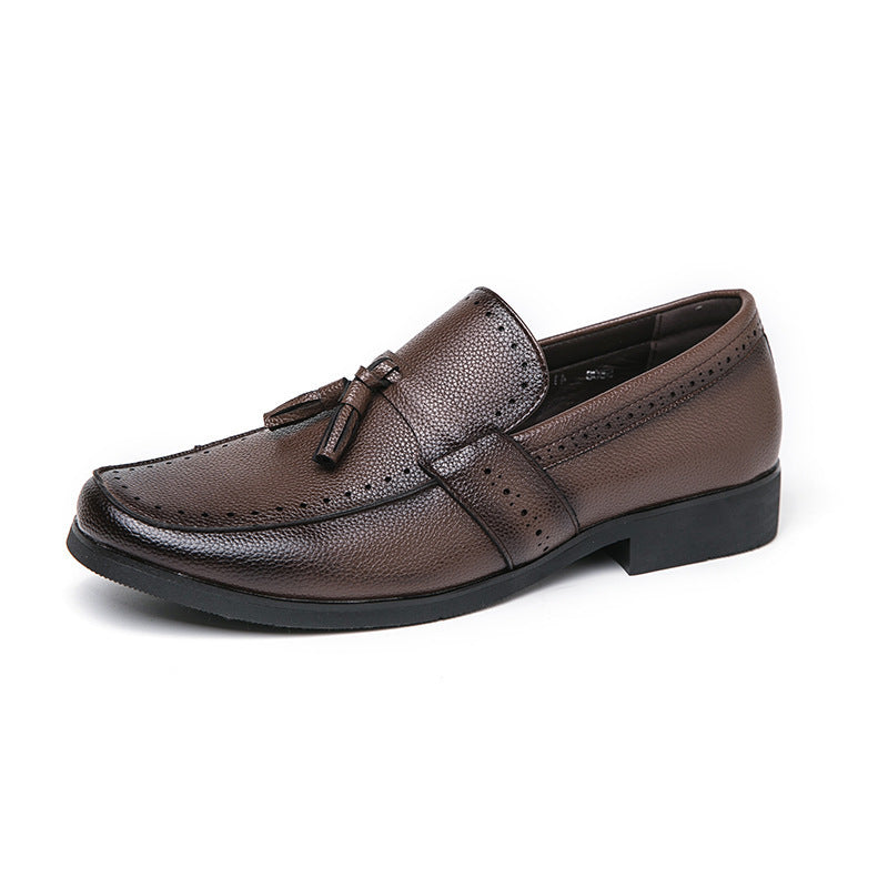 Men's Loafer Tassel Slip-on Business Casual Round Toe Leather Shoes