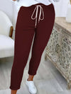 Women's Solid Color Versatile Casual Trousers With Belt And Slim Cuffs