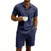 Set di pantaloncini e camicia a maniche corte casual da uomo in lino
