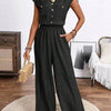 Women's V-neck Buttons Patch Pocket Jumpsuit