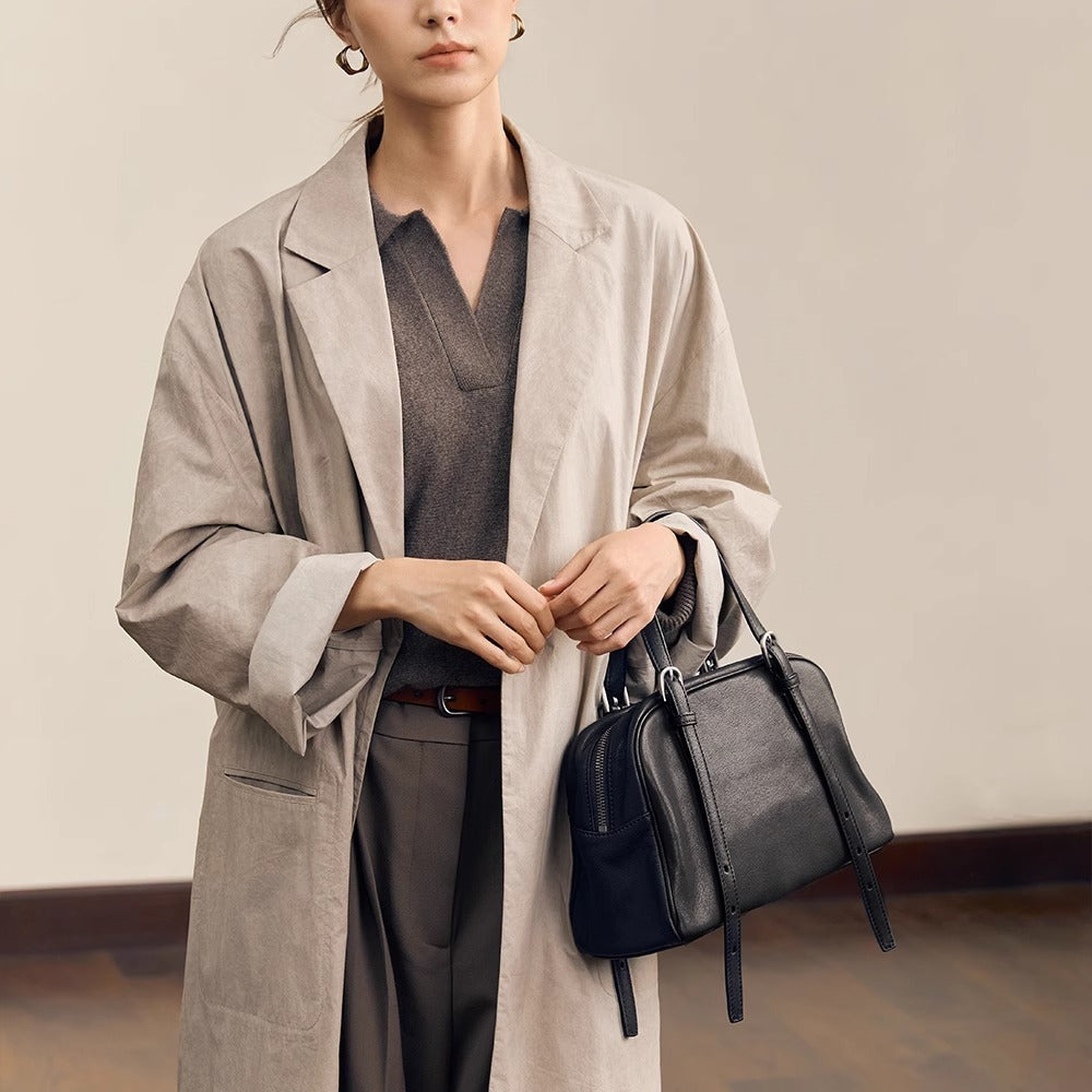 Borsa a tracolla portatile in vera pelle, grande capacità, stile retrò casual da donna