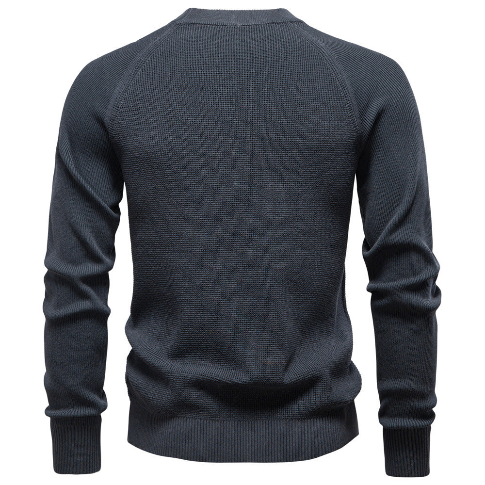 Maglione da uomo lavorato a maglia casual da lavoro di alta qualità, girocollo, tinta unita, alla moda