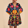 Floral Print Short Bohemian Beach Long Sleeve Button-down Flowy Blouse Dress
