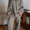 Elegant Solid Color Vertical Stripe Sweater Wide Leg Pants Two-piece Set