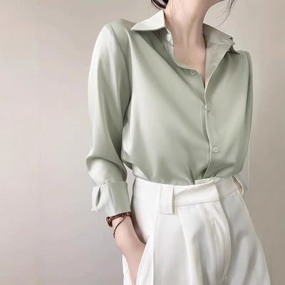 Women's High-grade Green Satin Shirt