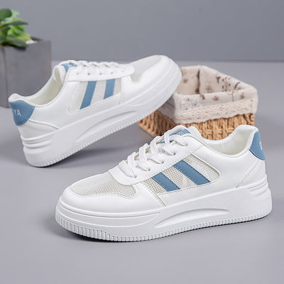 Scarpe da ginnastica casual da donna in mesh con plateau, traspiranti e leggere, bianche