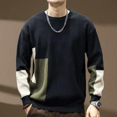 High Sense Color Contrast Patchwork Male Loose-fitting Oversized Sweater