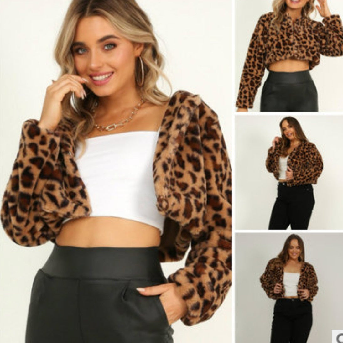 Leopard Print Long Sleeve Short Hidden Hook Cardigan Jacket
