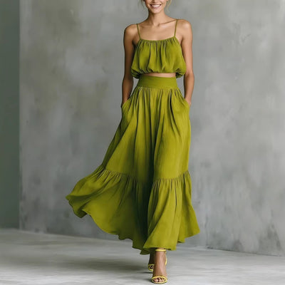 Two-piece High-waist Flared Skirt Set