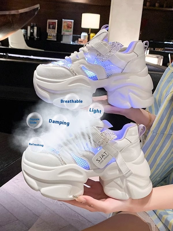 Genuine Leather 8cm Thick Bottom Women's Height Increasing Casual Sneaker