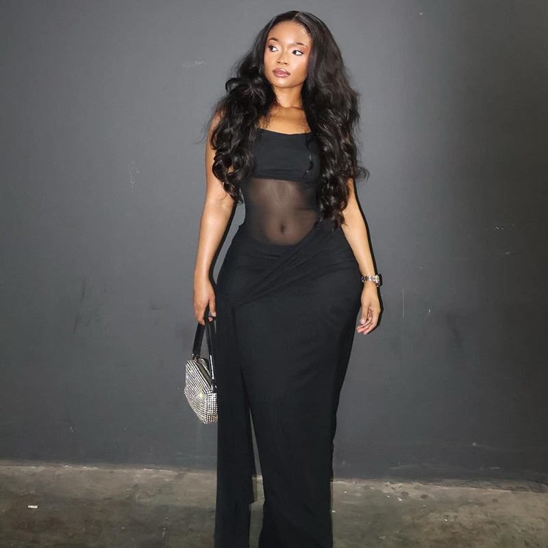 Crew-neck, Form-fitting Street-style Long Dress