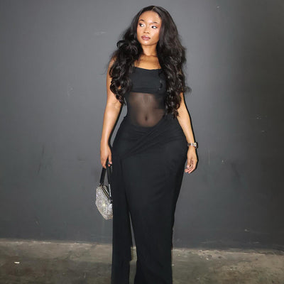 Crew-neck, Form-fitting Street-style Long Dress