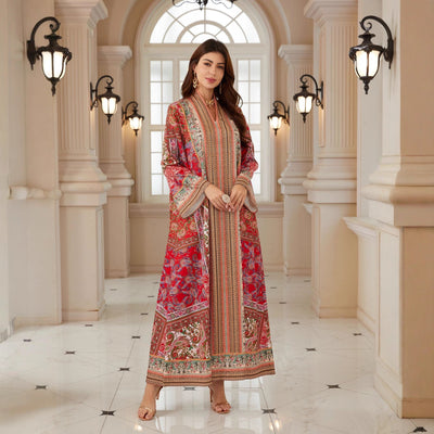 Dubai Abaya Muslim Womens Printed Pullover Dress