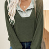 Women's Color Matching Casual Loose Shoulder Long-sleeved Top