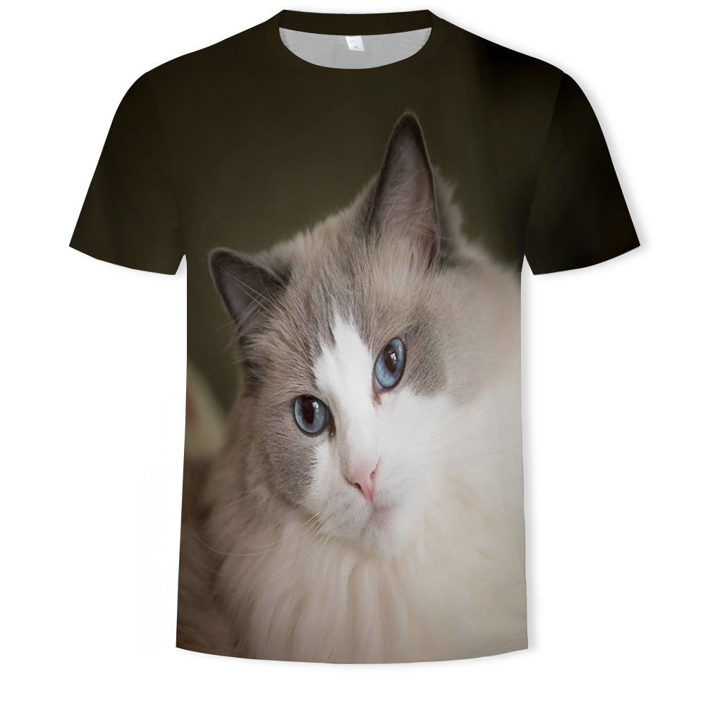 T-shirt da uomo con stampa digitale e maniche corte con gatto carino