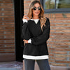 Color Contrast Patchwork Round Neck Pullover Long Sleeve Sweater Women