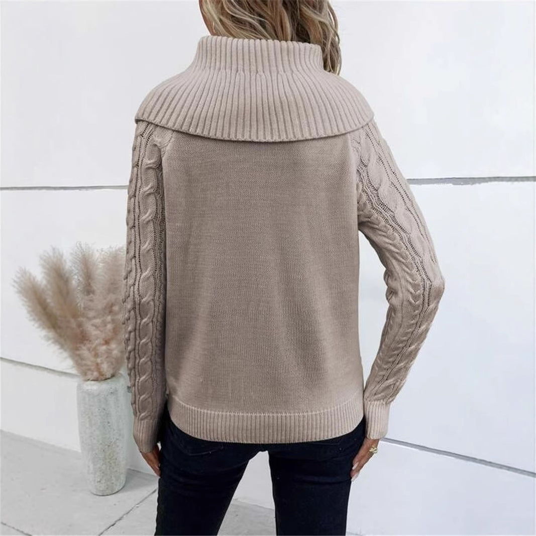 Twisted Knitted Turtleneck Buttons Raglan Sleeve Sweater