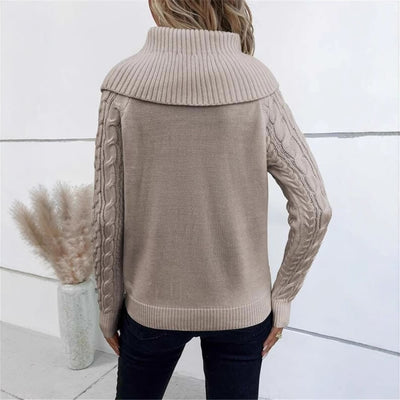 Twisted Knitted Turtleneck Buttons Raglan Sleeve Sweater