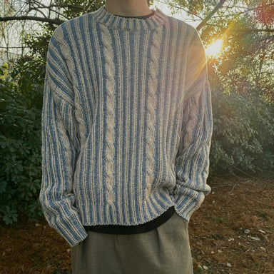 Men's Stripes Contrast Color Round Neck Casual Sweater