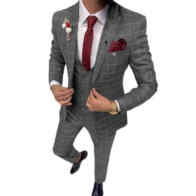 Completo da uomo in tre pezzi, versatile e semplice, con fantasia a quadri