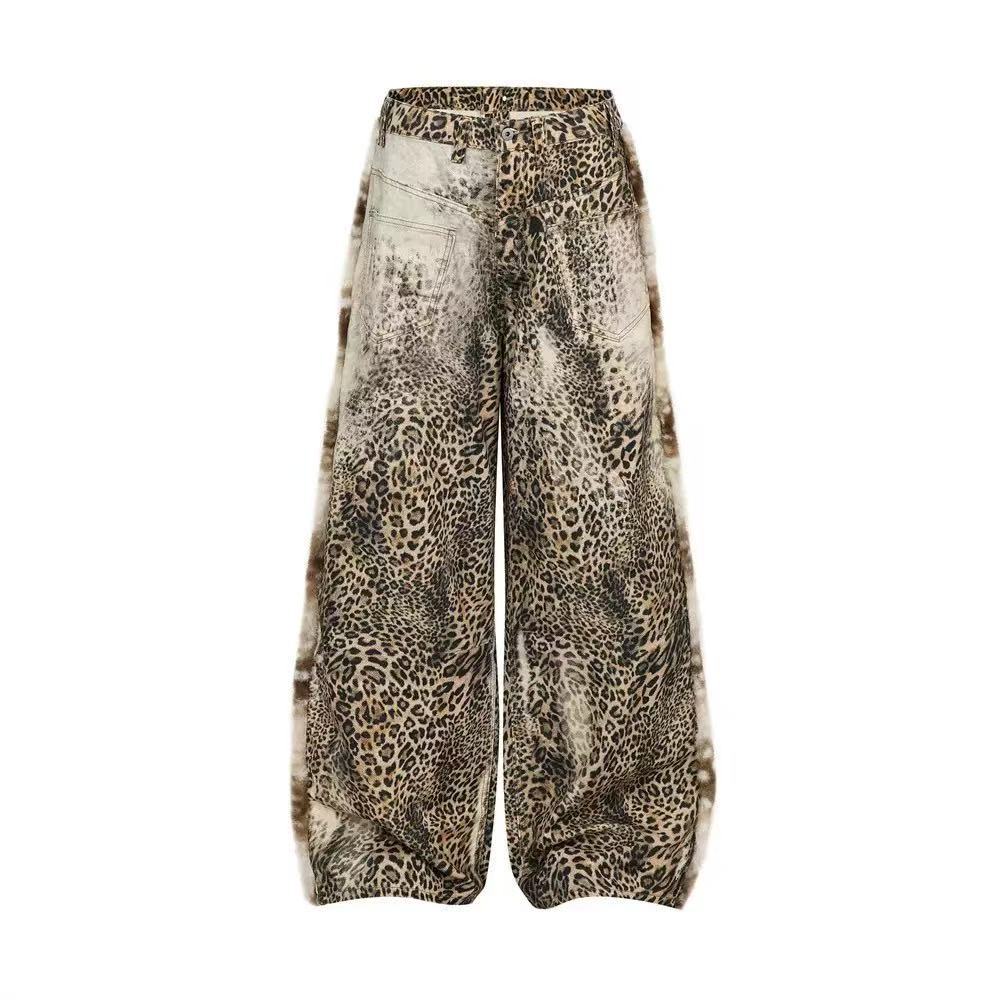 Leopard-Print American-Style Street Denim Jeans For Men
