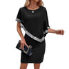 European And American Fashionable Sequins Patchwork Round Neck Fake Two-piece High-grade Women's Skirt