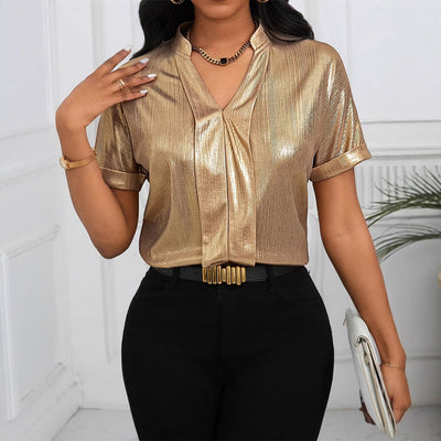 Solid-color Fashionable Short Sleeve Womens Blouse