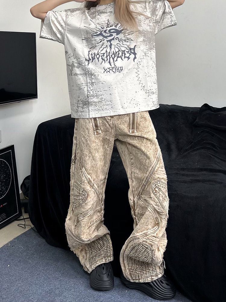 Pantaloni da donna larghi e versatili con piegatura a coltello da pavimento americani