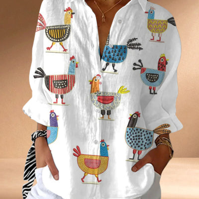 Camicetta da donna, camicia con risvolto transfrontaliero, top con stampa digitale 3D