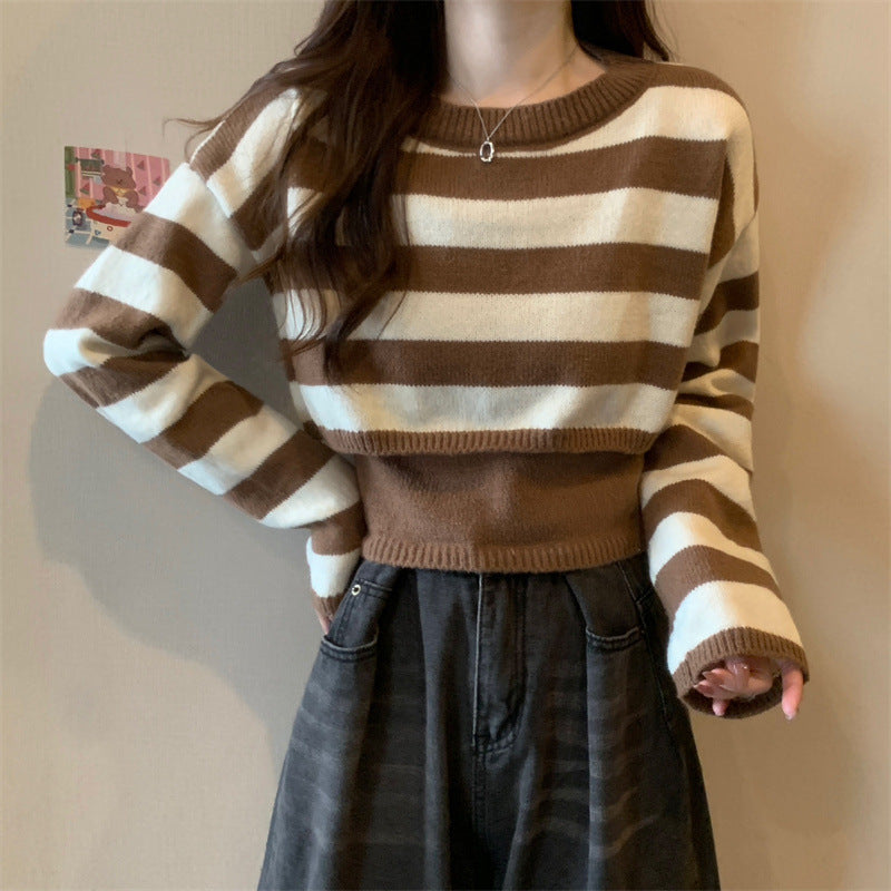 Maglione a righe alla moda a maniche lunghe