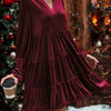 Long Sleeve Christmas Skirt Velvet Cake Dresses With Puffy Sleeves And V-Neck Mini Skirt Elegant Short Dress For Women New Year Party Clothing