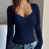 Top in pizzo romantico a maniche lunghe con fiocco