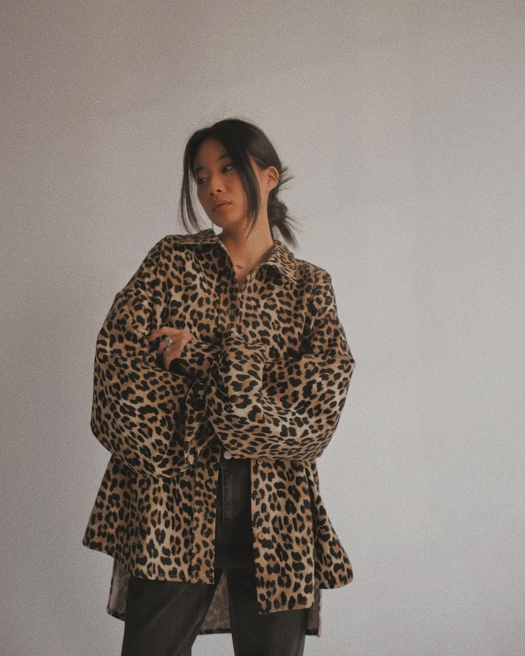 Cappotto largo retrò americano da donna con stampa leopardata