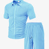Men's Casual Button Solid Color Towel Figured Cloth Short Sleeve Suit