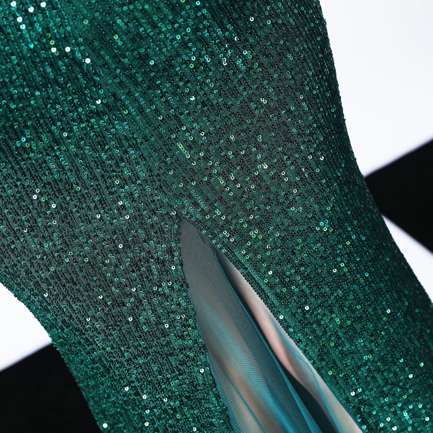 Abito da sera con paillettes, lungo, aderente, a sirena