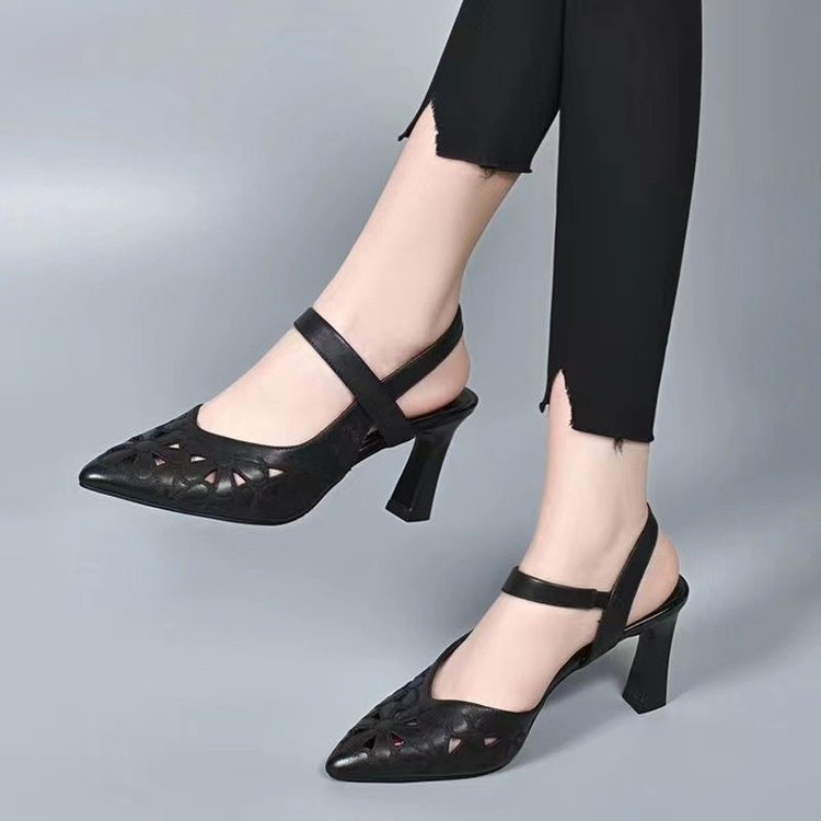 Fashion Pointed Toe Sandals Back Empty Soft Leather Hollowed Toe Box High Heels