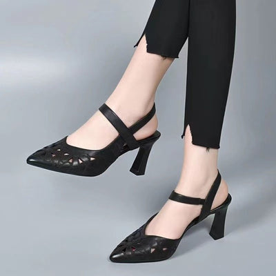 Fashion Pointed Toe Sandals Back Empty Soft Leather Hollowed Toe Box High Heels