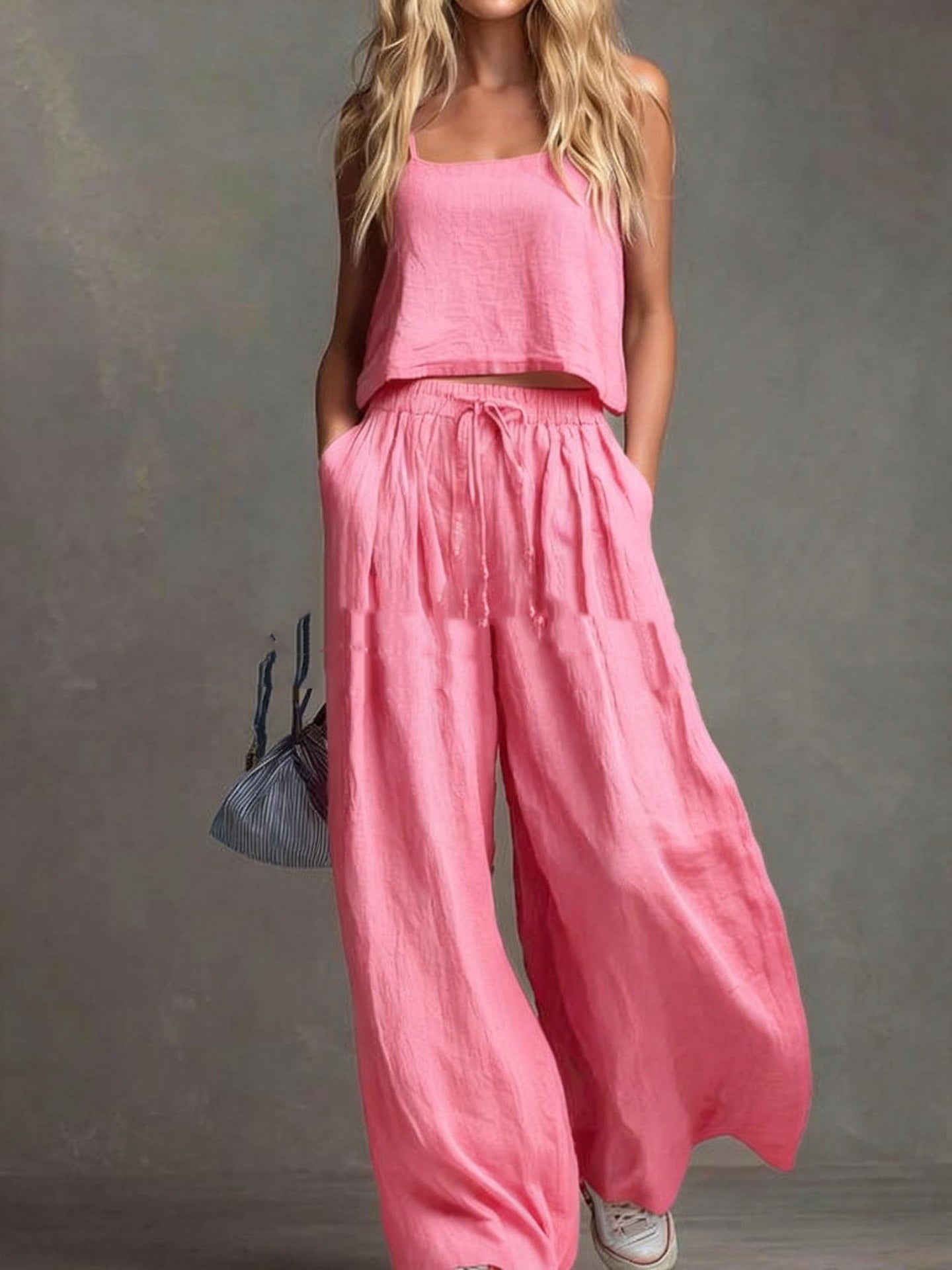 Womens Two-piece Set Loose-fitting Vest And Wide-leg Pants