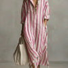 Loose V-neck Long Striped Shirt Dress
