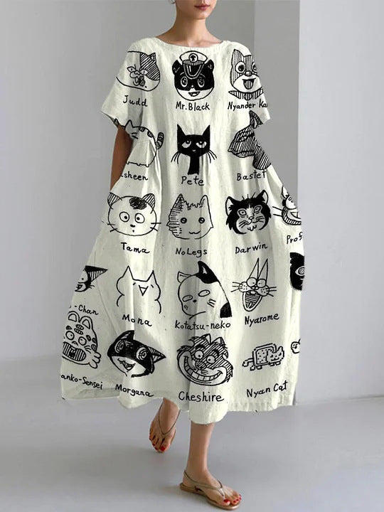 Casual Round-Neck Fashionable Short-Sleeve Printed Dress For Cats