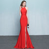 Abito da sposa, abito da sera da banchetto con scollo all'americana, in pizzo rosso, lungo, a sirena, nuovo alla moda