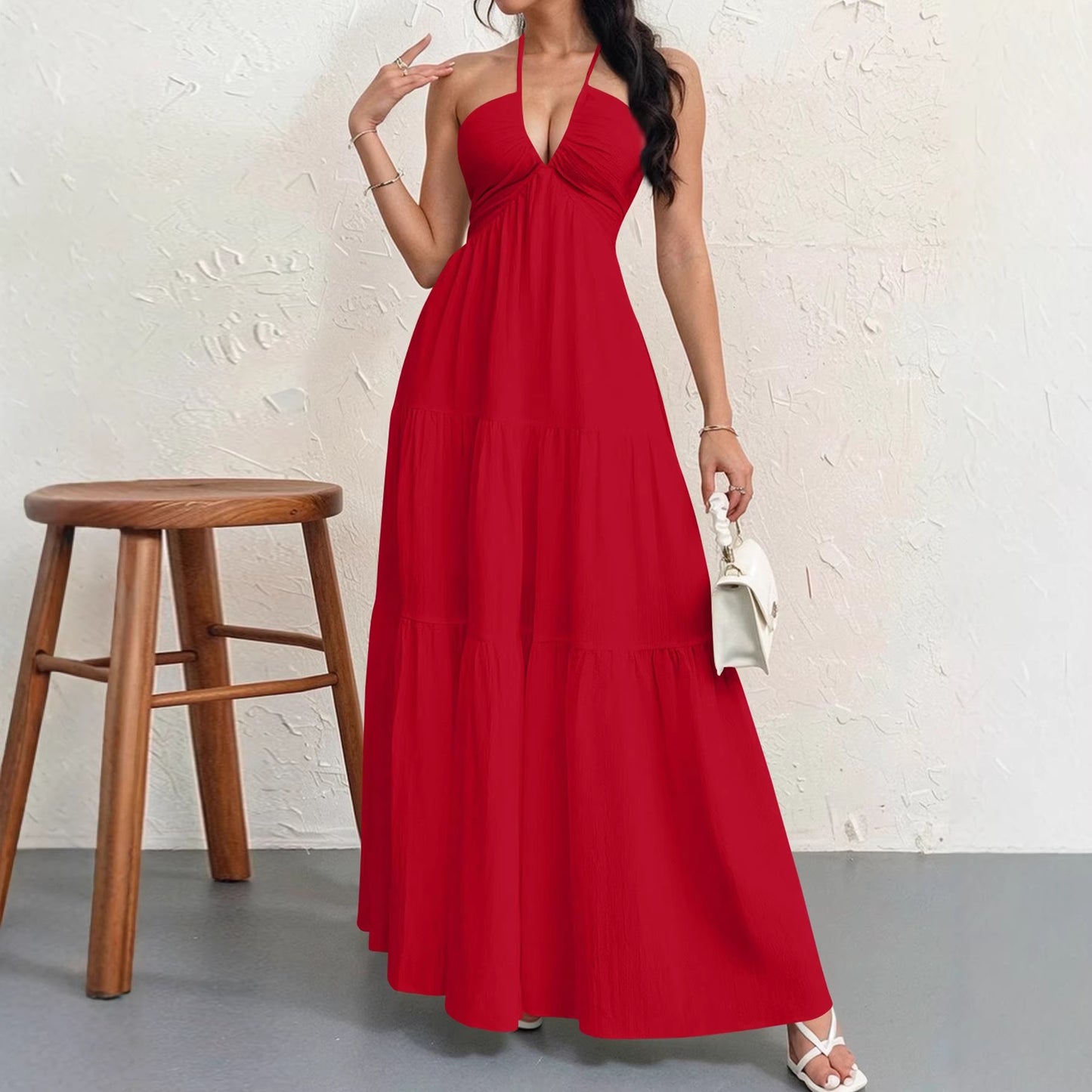 Womens Backless Halterneck Dress