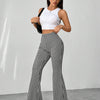 Fashion Retro Houndstooth High Waist Slim Fit Floor-length Casual Flared Pants