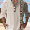 Thin Casual Digital Bamboo Linen Hawaiian Long Sleeve Shirt