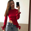 Women's Three-dimensional Plastic Ruffled Round Neck Flared Long-sleeved Top