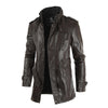 Men's Stand-up Collar And Velvet Mid-length Leather Jacket